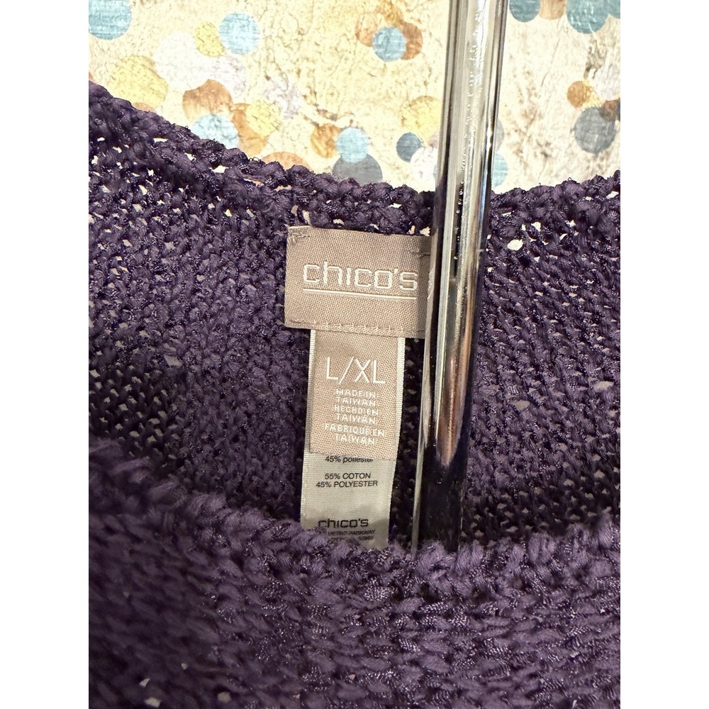 Chico's Purple Open-Knit Pullover Sweater Round Neck Long Sleeve L/XL - Picture 2 of 3